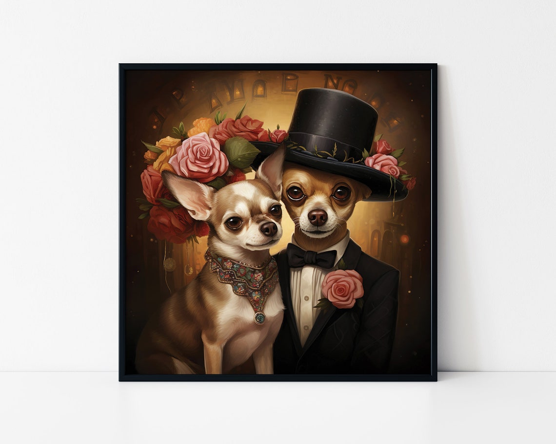 Chihuahua Couple Dog Wedding Couple Chihuahua Art Chihuahua Wedding Mr And Mrs Dogs Dog Lover Gift Poster Lovely Chihuahua Couples