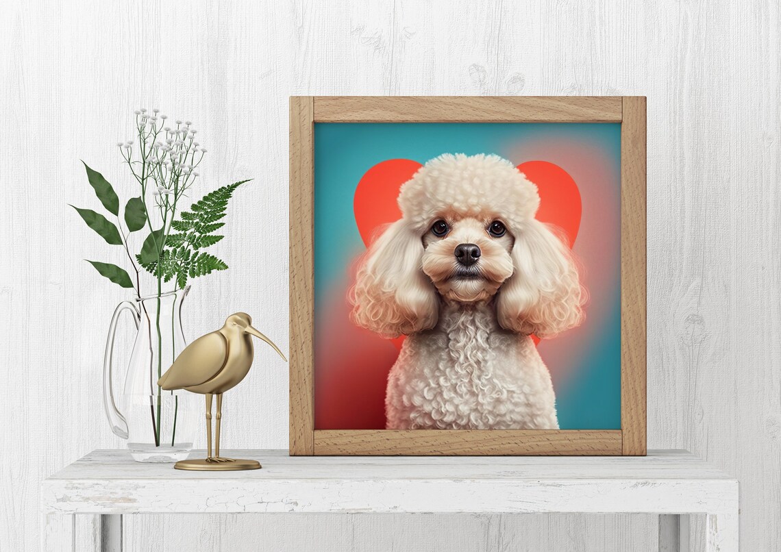 White Poodle Dog With Big Red Heart Pop Art Cute Dog Lover Poster - Image 4