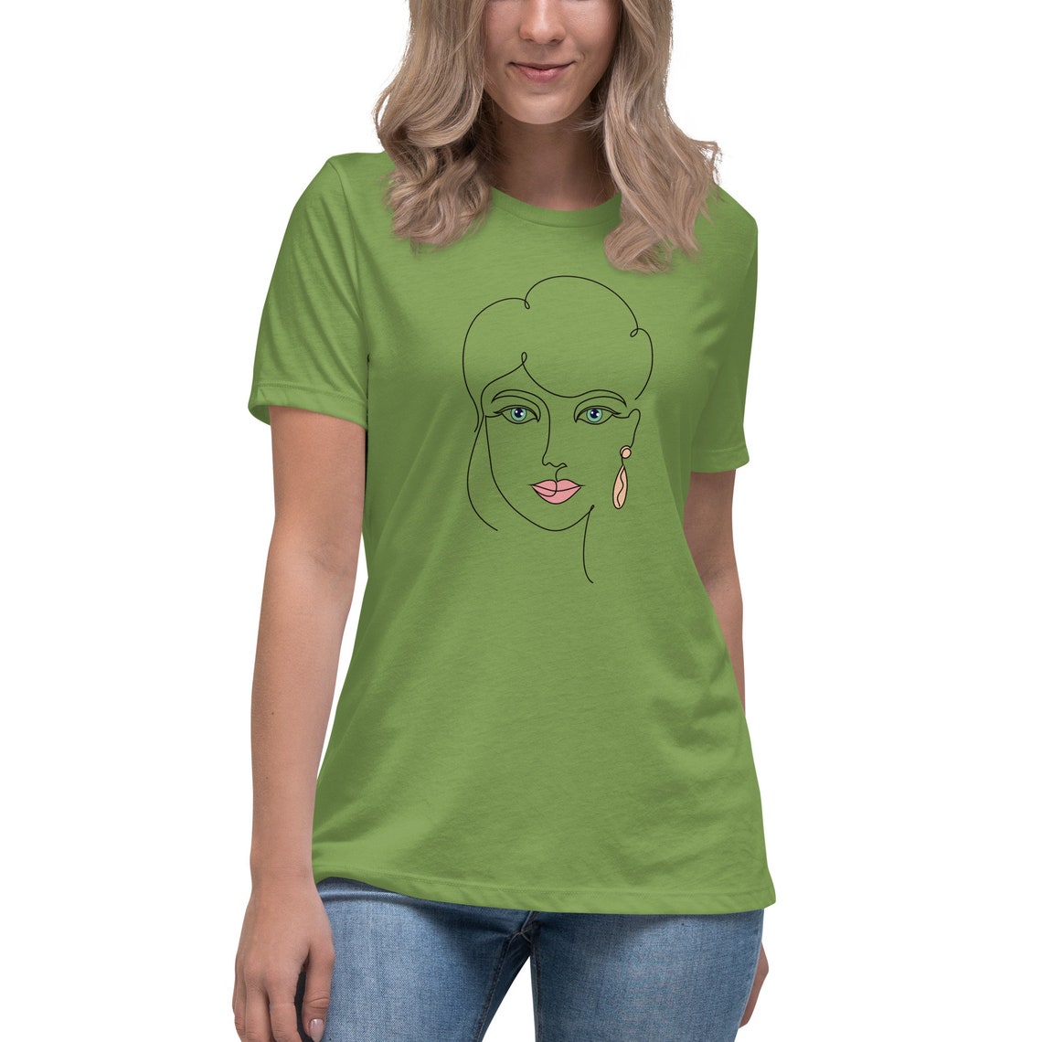 Woman Face In One Line Art Style Relaxed T Shirt For Women Continuous Line Art Woman Face T Shirt Modern Minimalism Art T Shirt - Image 2