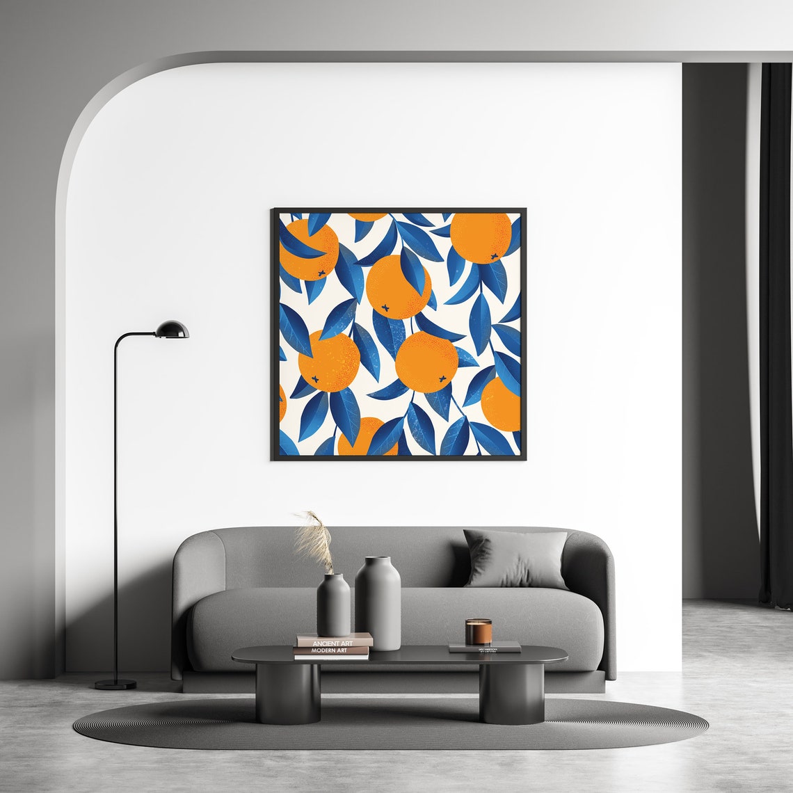 Orange Citrus Fruit Blue Leaf Pattern Modern Kitchen Decor Poster - Image 3