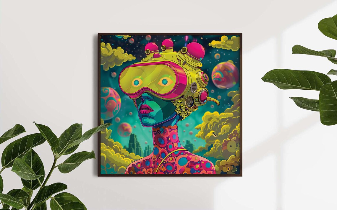 Neon Cyber Woman Space Traveler Psychedelic Sci Fi Robot Art Print - Image 4
