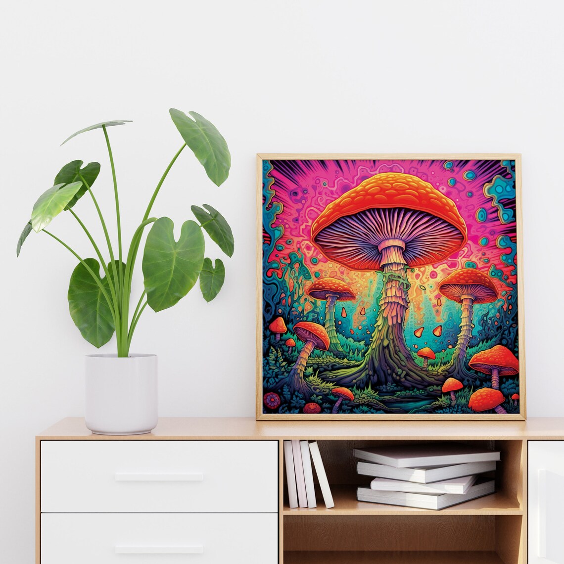 Giant Psychedelic Mushrooms Neon Forest Trippy Magic Fungi Poster - Image 3