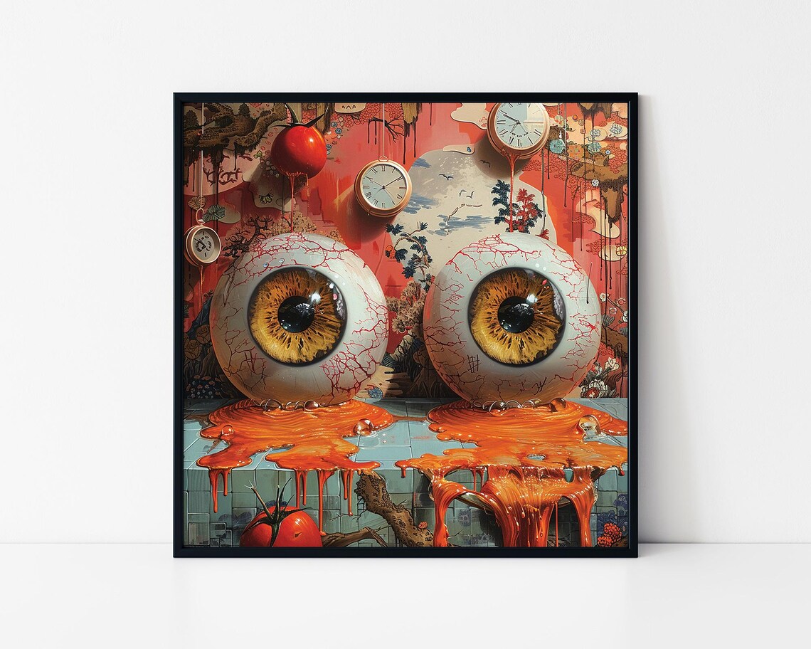 Surreal Giant Eyeballs Melting Clocks Weird Dream Art Poster