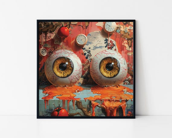 Surrealism Big Rounded Eyes Art Framed Poster Giant Eyes With Tomatoes Abstract Art Caught In A Surreal Moment Wall Hanging Wall Art