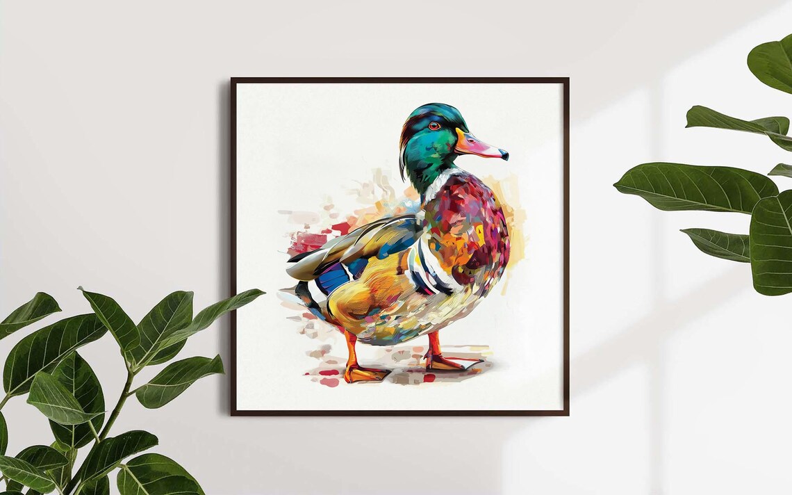Colorful Mandarin Duck Watercolor Bird Portrait Nature Poster - Image 5