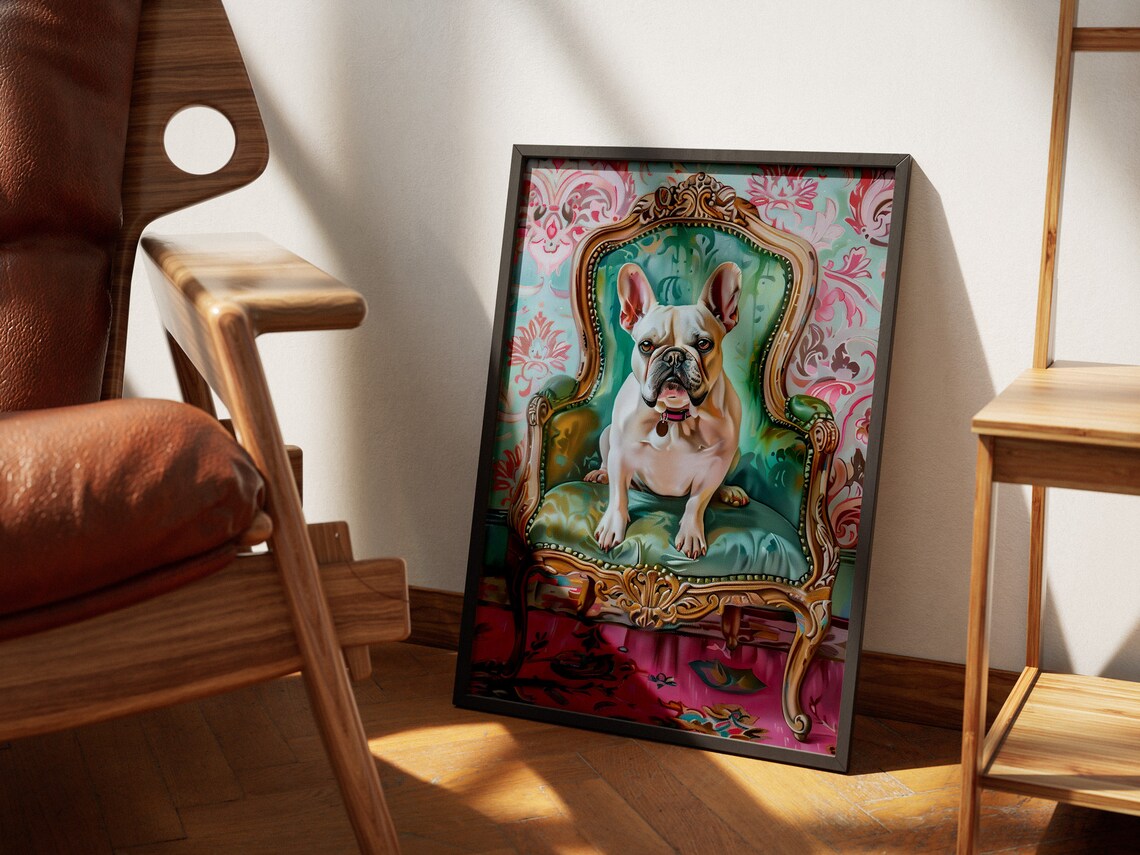French Bulldog Throne Chair Elegant Pink Baroque Dog Portrait Poster - Image 3