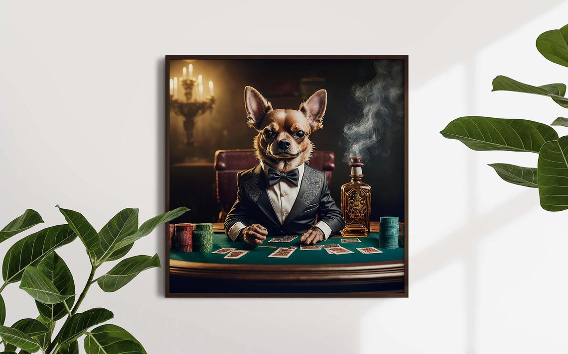 Chihuahua In Tuxedo Playing Poker Casino Night Dog Art Poster - Image 3