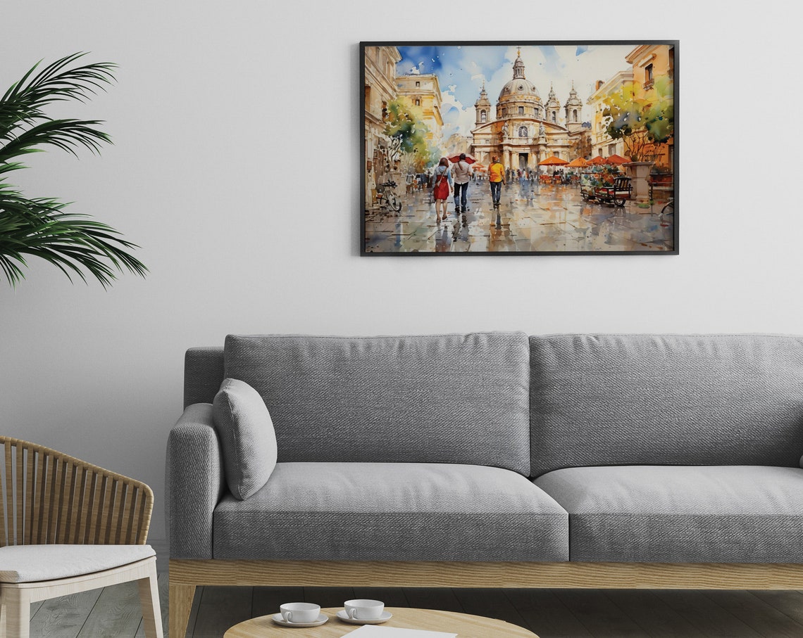 Rome City Watercolor Framed Poster Rome Street Watercolor Wall Art Rome Italy Watercolor Poster Streets Of Rome Framed Poster - Image 2
