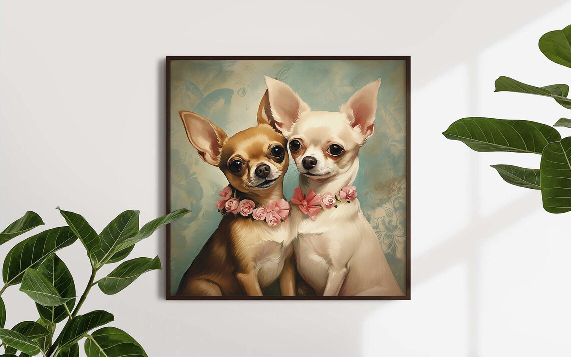 Couple Of Chihuahua Dogs Love Story Art Print - Image 3