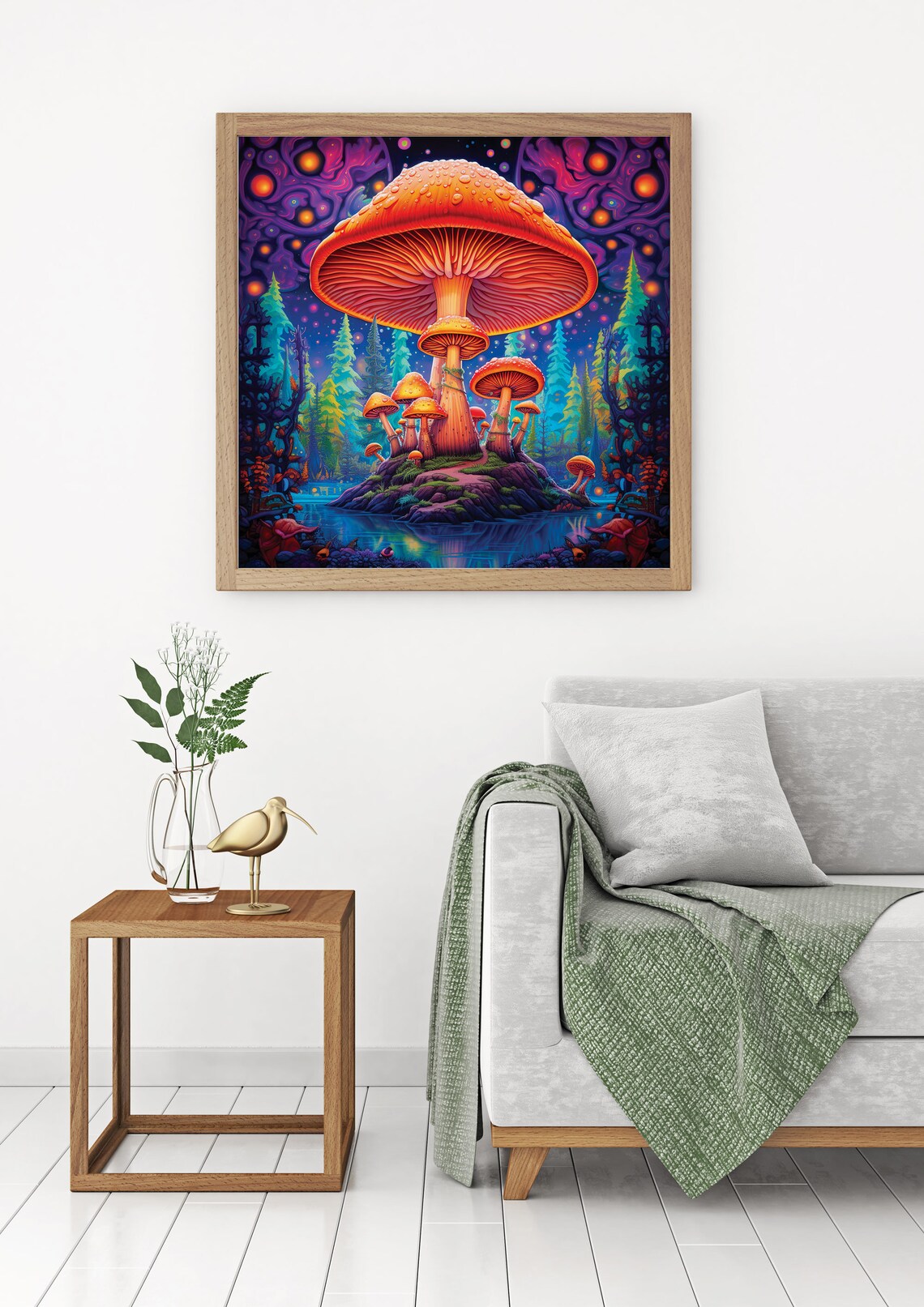 Giant Psychedelic Mushrooms On A Lake Island Fantasy Nature Poster - Image 3