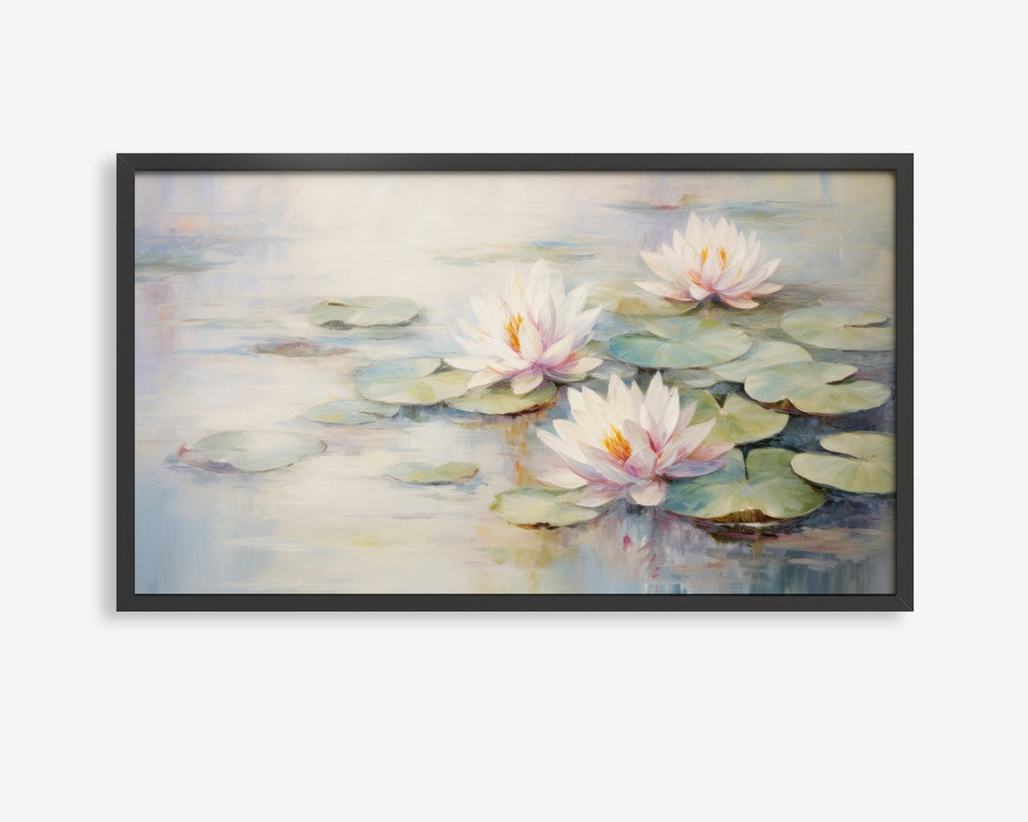 White Water Lilies Misty Pond Impressionist Frame TV Art Poster