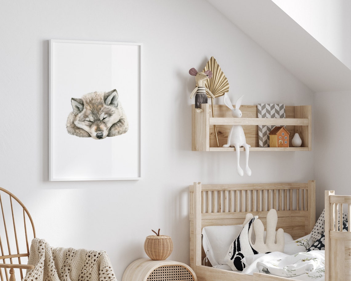 Sleeping Wolf Nursery Print Wolf Nursery Decor Wolf Wall Art Cute Wolf Print Sleeping Animal Art Watercolor Wolf Nursery Animal - Image 2