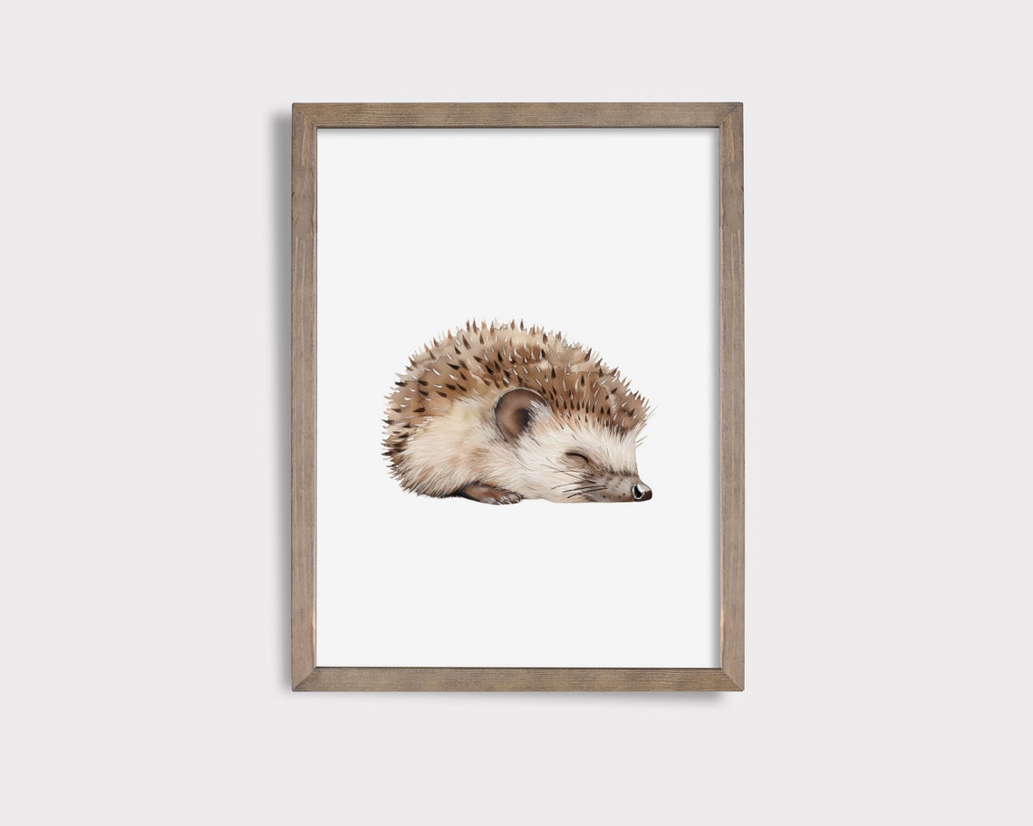Sleeping Hedgehog Watercolor Poster, Woodland Nursery Wall Decor