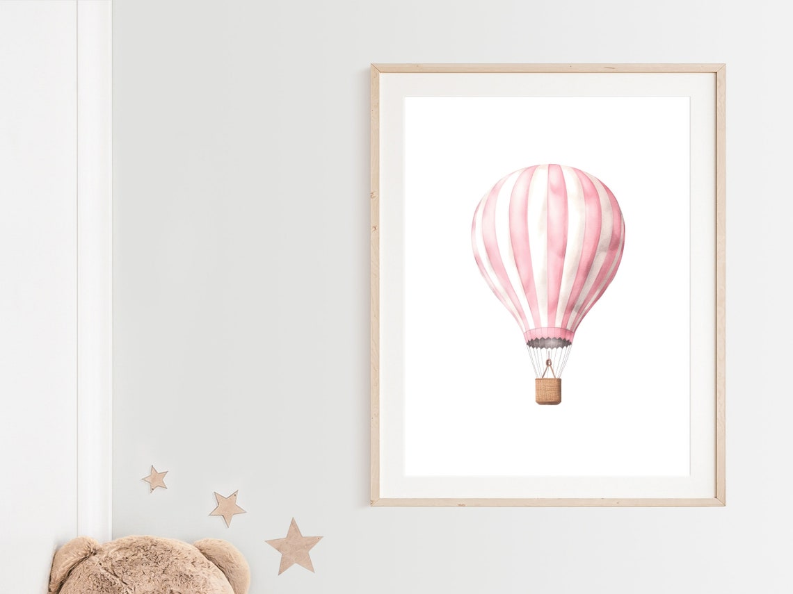 Hot Air Balloon Nursery Art Baby Girl Nursery Decor Travel Nursery Decor Print Hot Air Balloon Print Girls Room Decor - Image 2