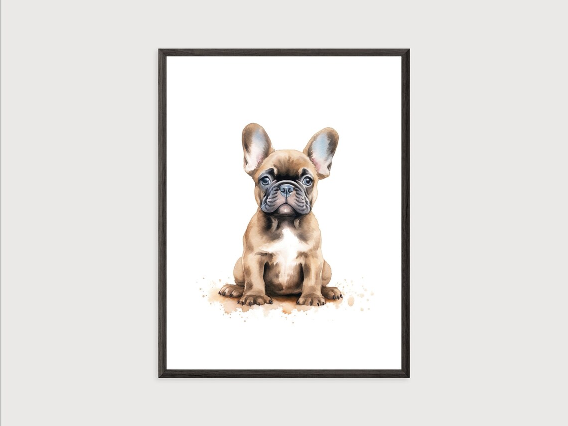 Adorable Brown French Bulldog Puppy Watercolor Nursery Print - Image 2