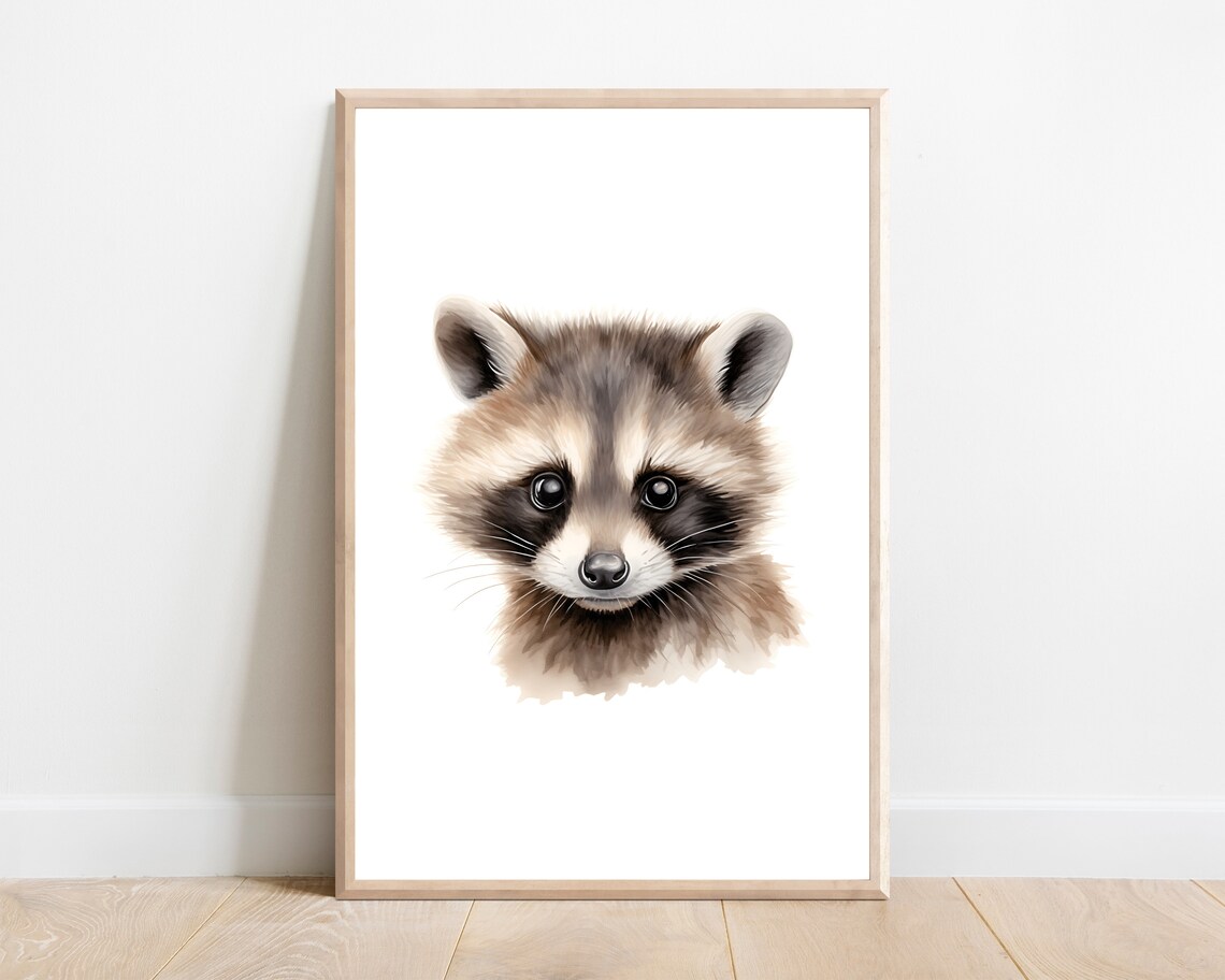Raccoon Nursery Art Print, Woodland Animal Print