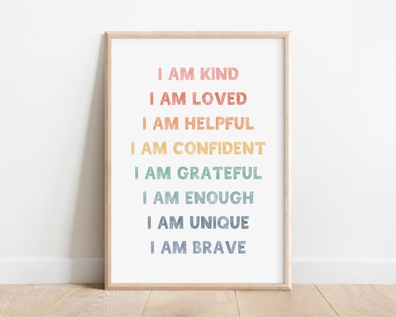 Kids Affirmation Wall Art Affirmations For Kids Print Playroom Decor Inspirational Nursery Decor