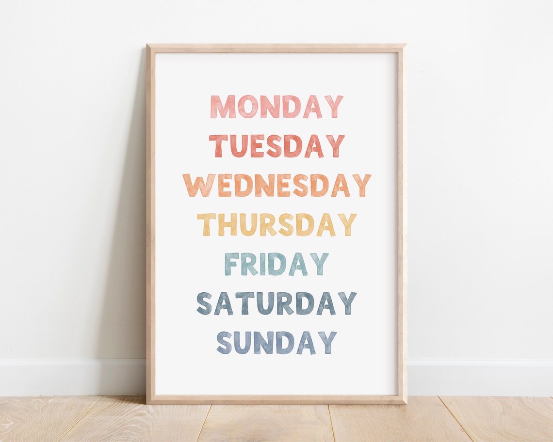 Rainbow Gradient Days Of The Week Educational Nursery Poster