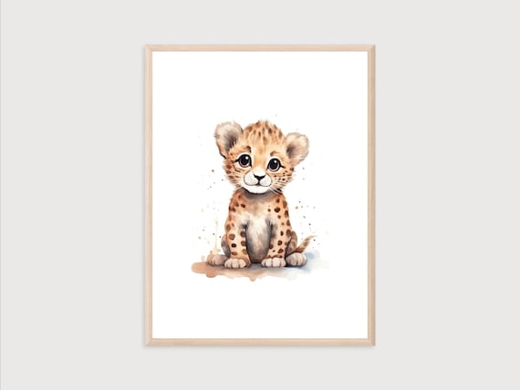 Baby Cheetah Cub Spotted Watercolor Portrait Sweet Nursery Wall Art
