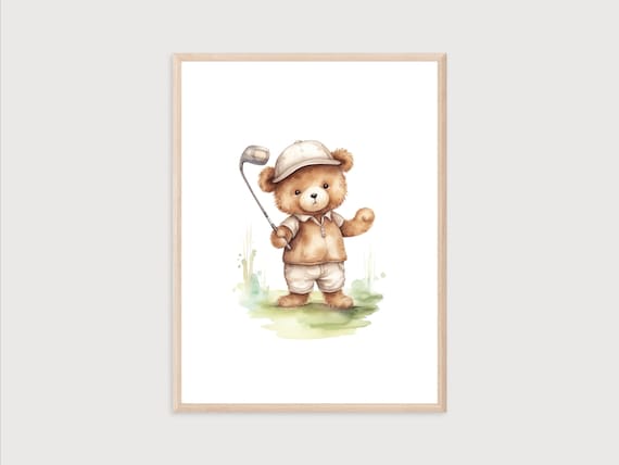 Golf Teddy Bear Nursery Art Baby Golf Print Golf Wall Decor Cute Golf Print Nursery Decor Nursery Teddy Bear Print