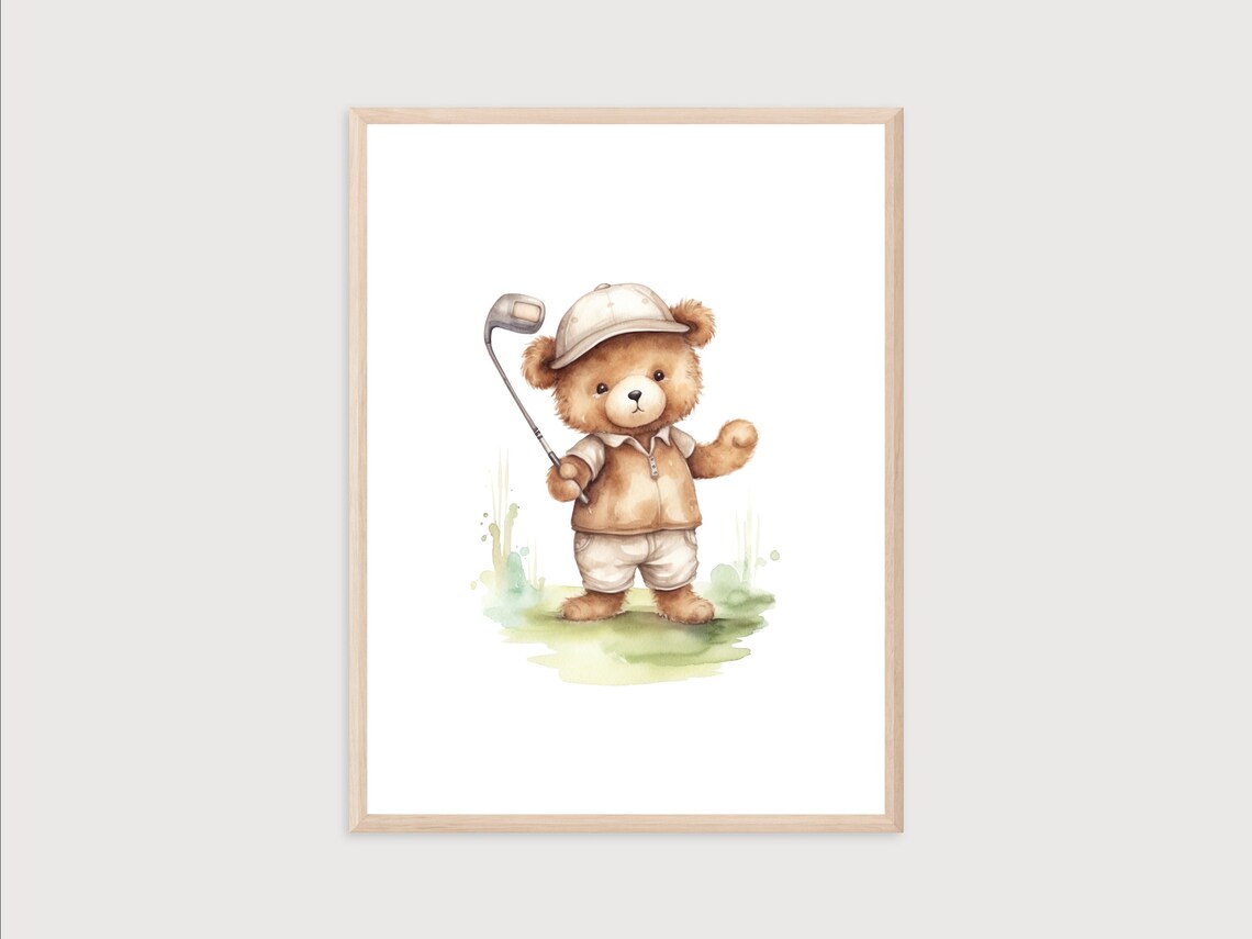 Golf Teddy Bear Nursery Art Baby Golf Print Golf Wall Decor Cute Golf Print Nursery Decor Nursery Teddy Bear Print