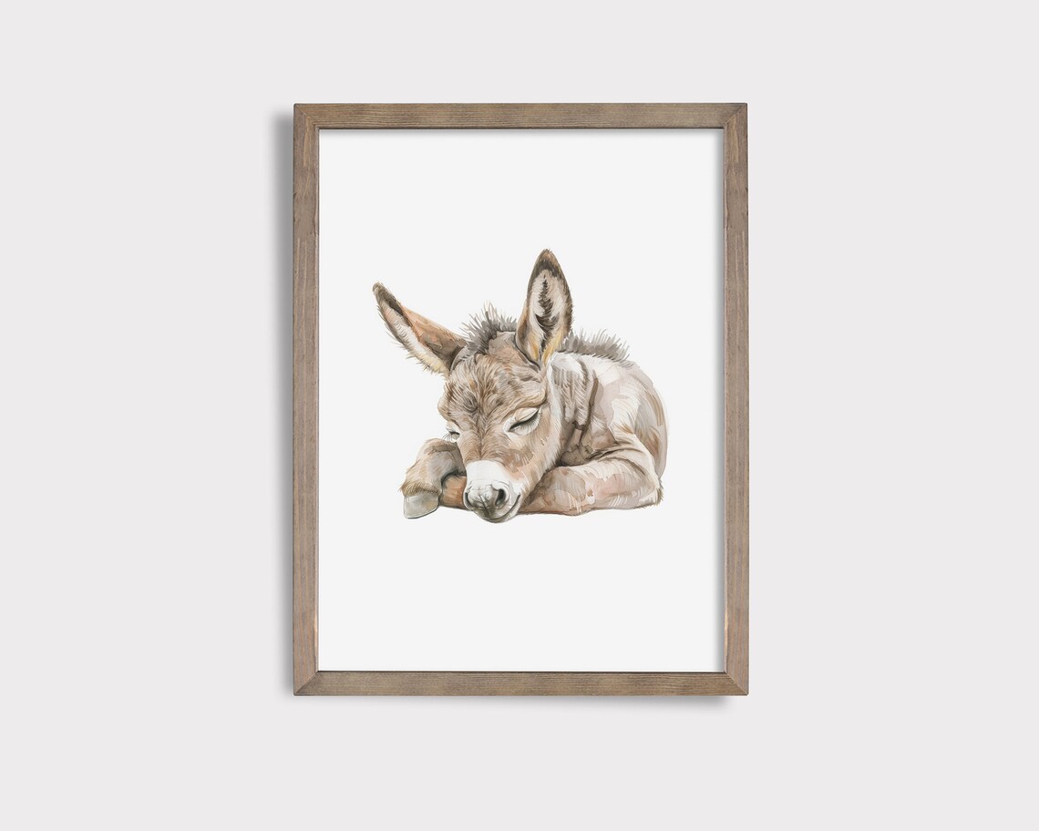 Sleeping Donkey Nursery Print, Cute Animal Decor
