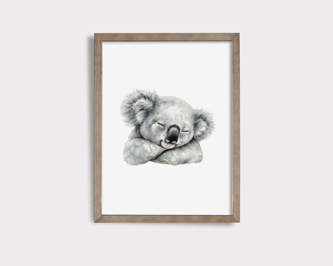 Sleeping Baby Koala Watercolor Sweet Australian Nursery Art Poster