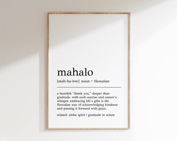 Mahalo Definition Print, Hawaiian Gratitude Poster