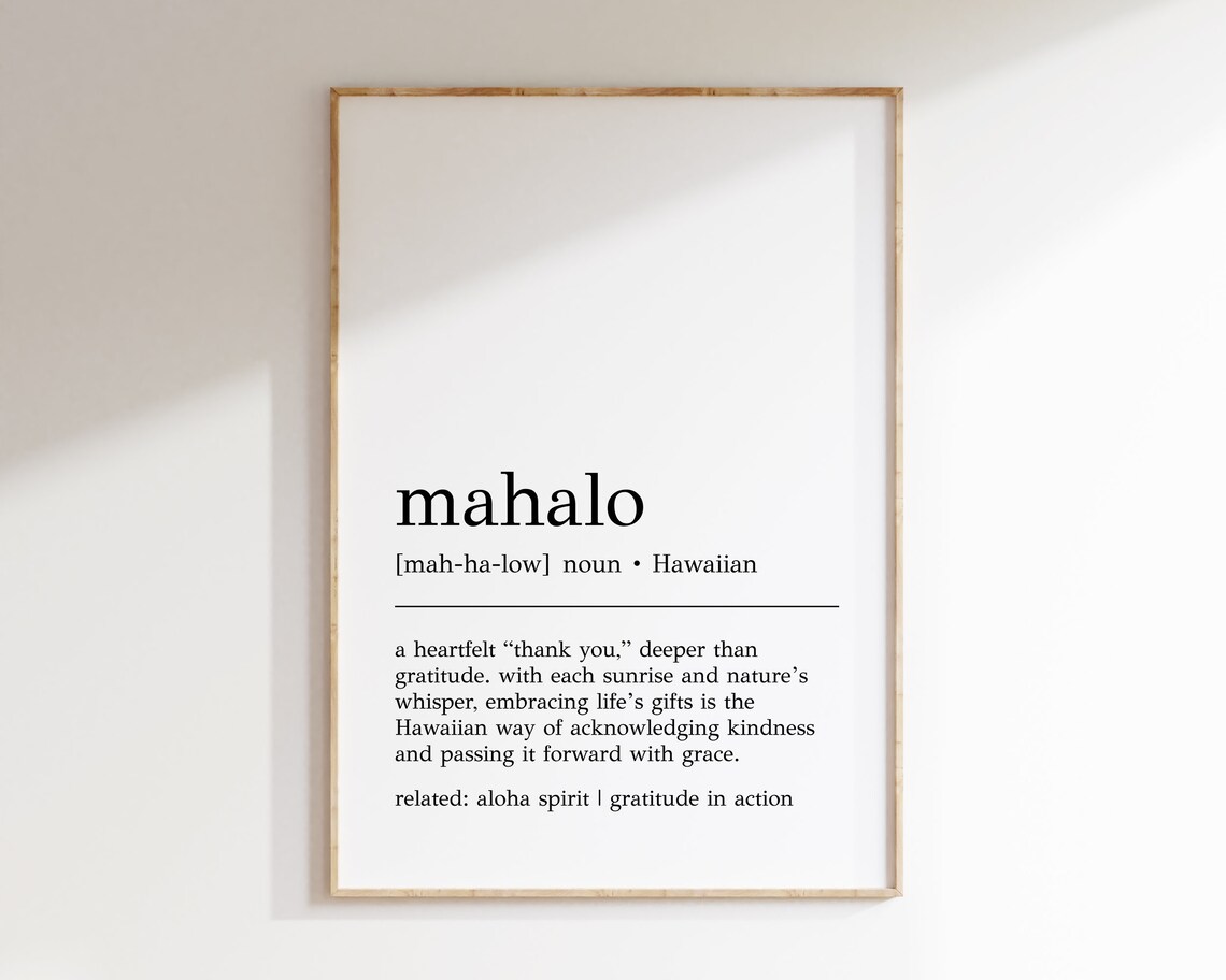 Mahalo Definition Print, Hawaiian Gratitude Poster