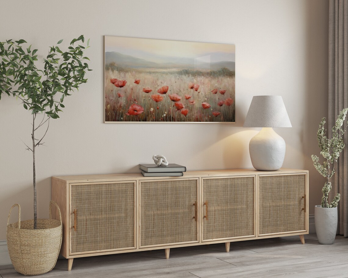 Poppy Field Landscape Art Print, Botanical Floral Decor - Image 3