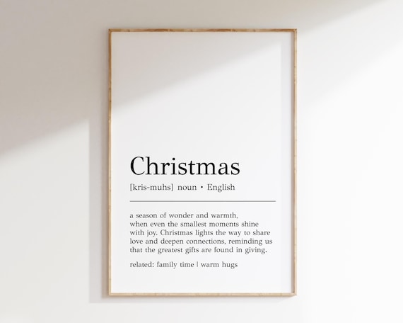 Christmas Definition on White Typography Holiday Wall Art for Gift