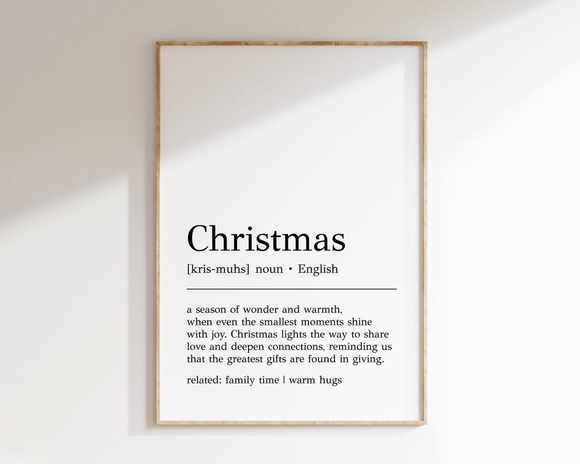 Christmas Definition on White Typography Holiday Wall Art for Gift