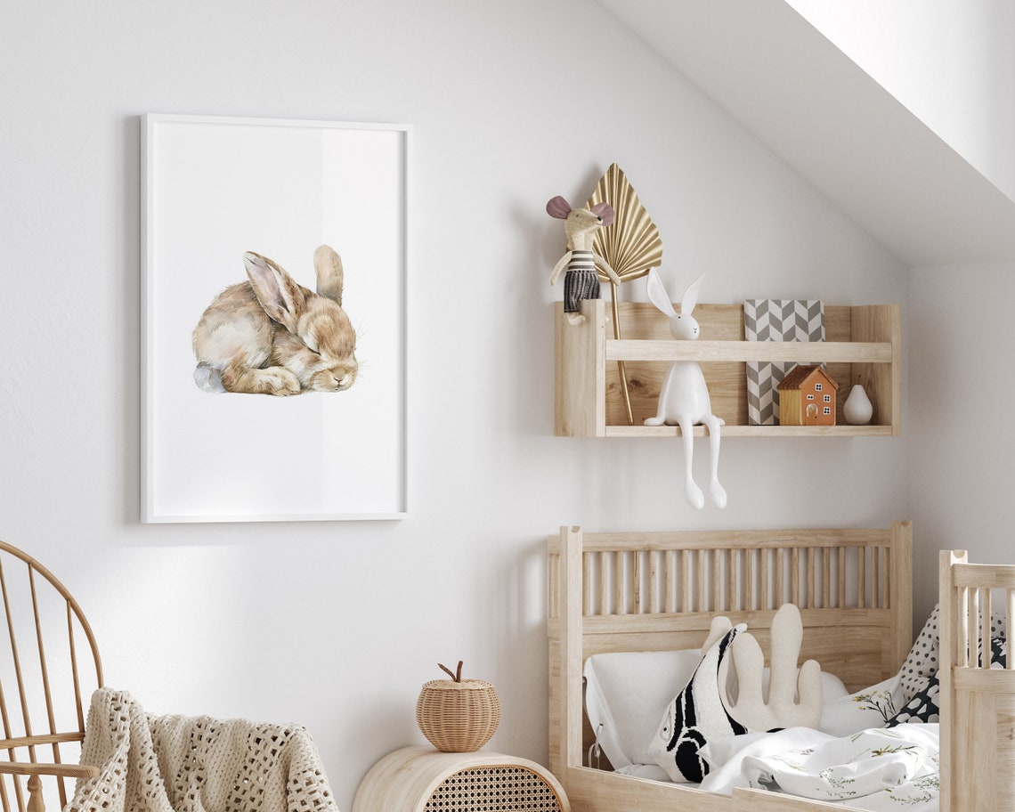 Sleeping Brown Bunny Rabbit Watercolor Cute Nursery Decor Poster - Image 2