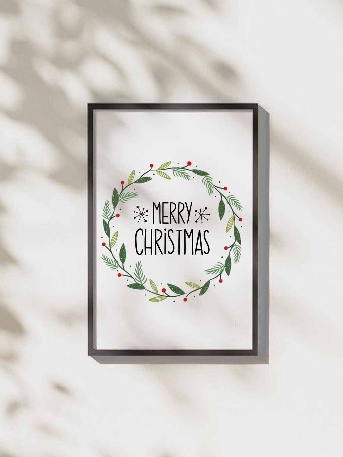 Merry Christmas Botanical Wreath Red Berries Holiday Art Poster - Image 2