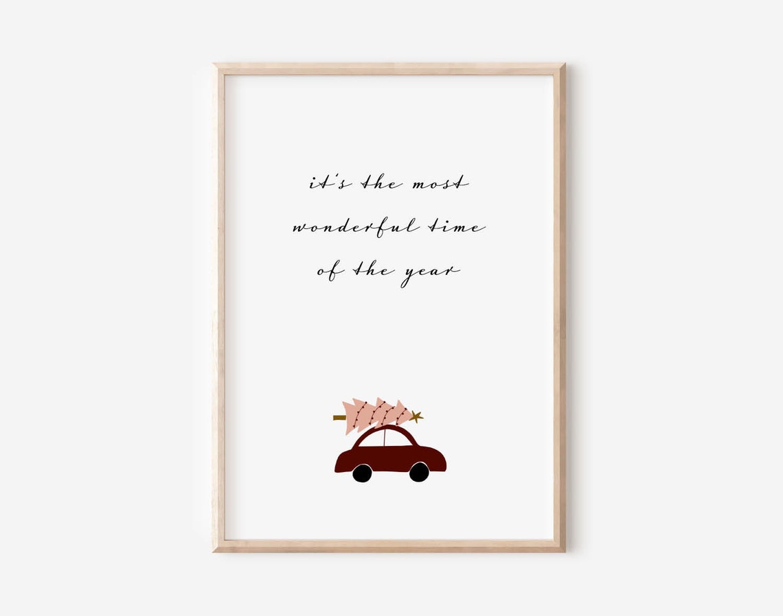 It's the Most Wonderful Time Red Car Carrying Tree Christmas Poster