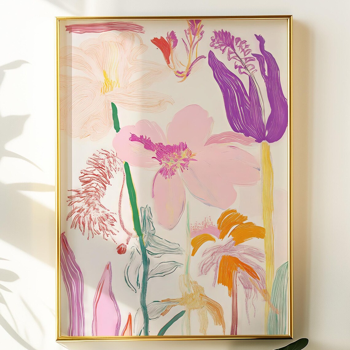 Modern Floral Sketch Abstract Blossoms Pink Purple Cream Wall Poster