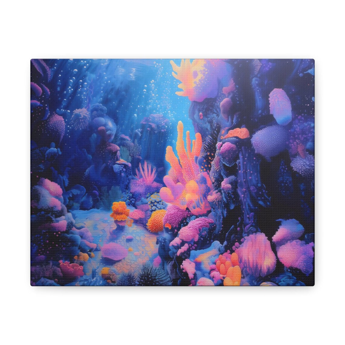 Neon Coral Reef Watercolor Underwater Glowing Corals Ocean Life Poster - Image 3
