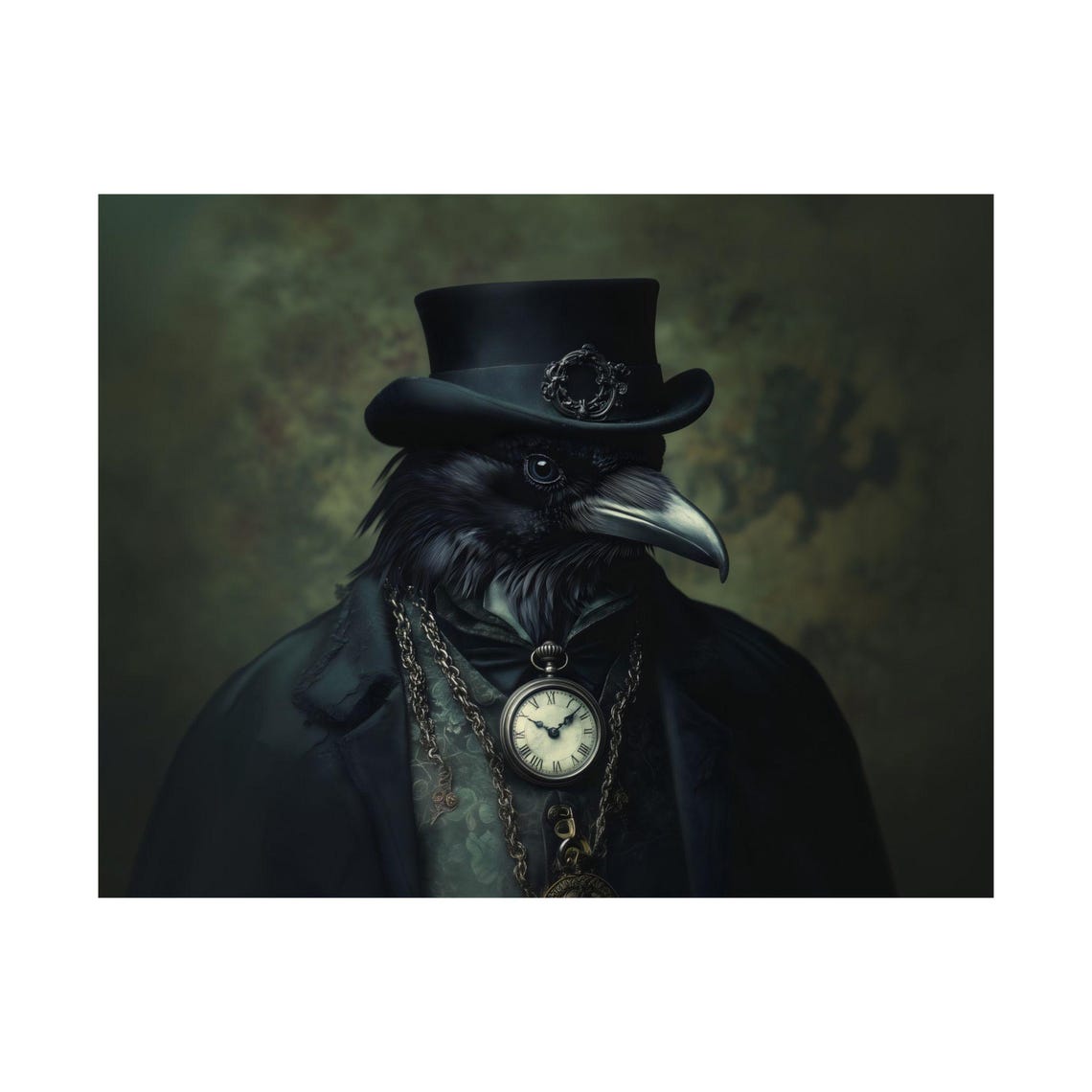 Dapper Crow In Top Hat With Pocket Watch Victorian Portrait Print - Image 3