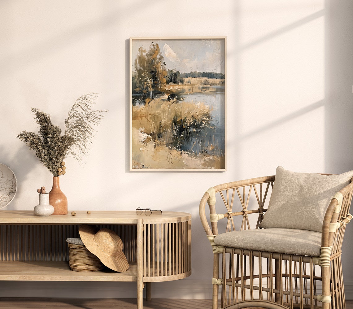 Autumn Birch Trees By A Misty Lake With Tall Golden Reeds Poster - Image 2