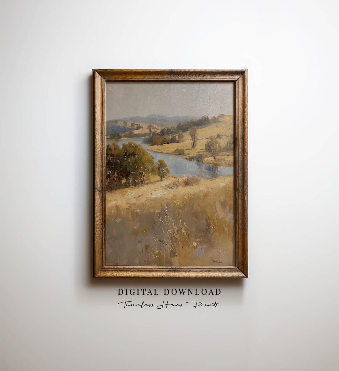 Autumn River Valley Golden Hills Impressionist Landscape Oil Painting Poster
