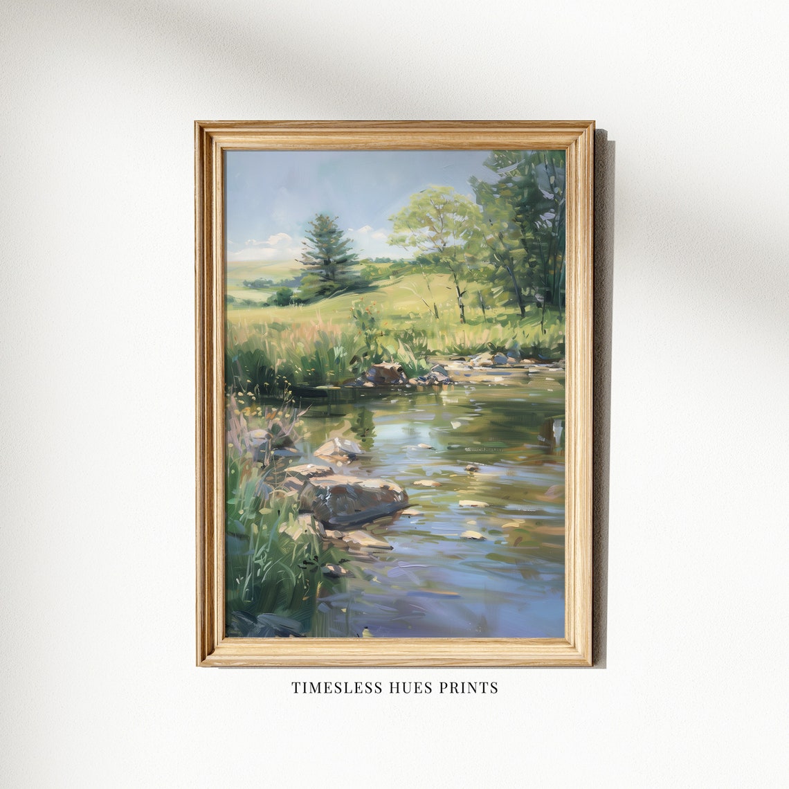 Bright Green Creek With Rocks Flowing Through A Summer Valley Poster