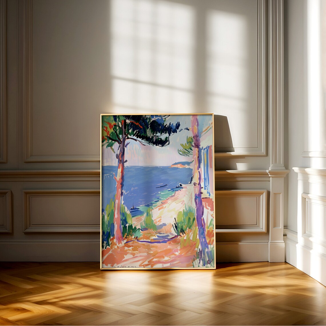 Vivid Fauvist Style Mediterranean Coast Pine Trees Bright Sea Painting Poster - Image 2