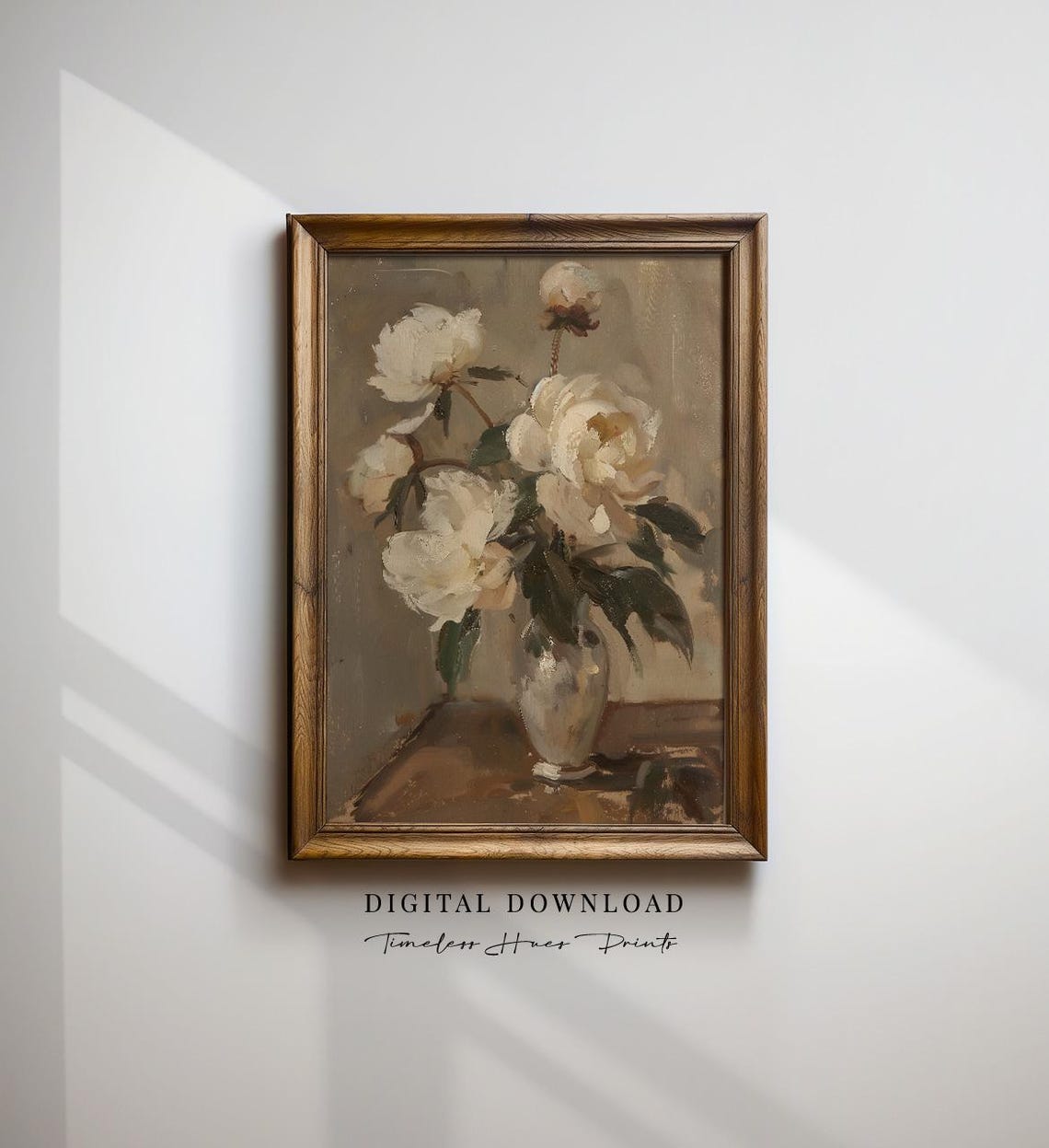 Vintage White Peonies Floral Still Life Soft Neutral Botanical Poster