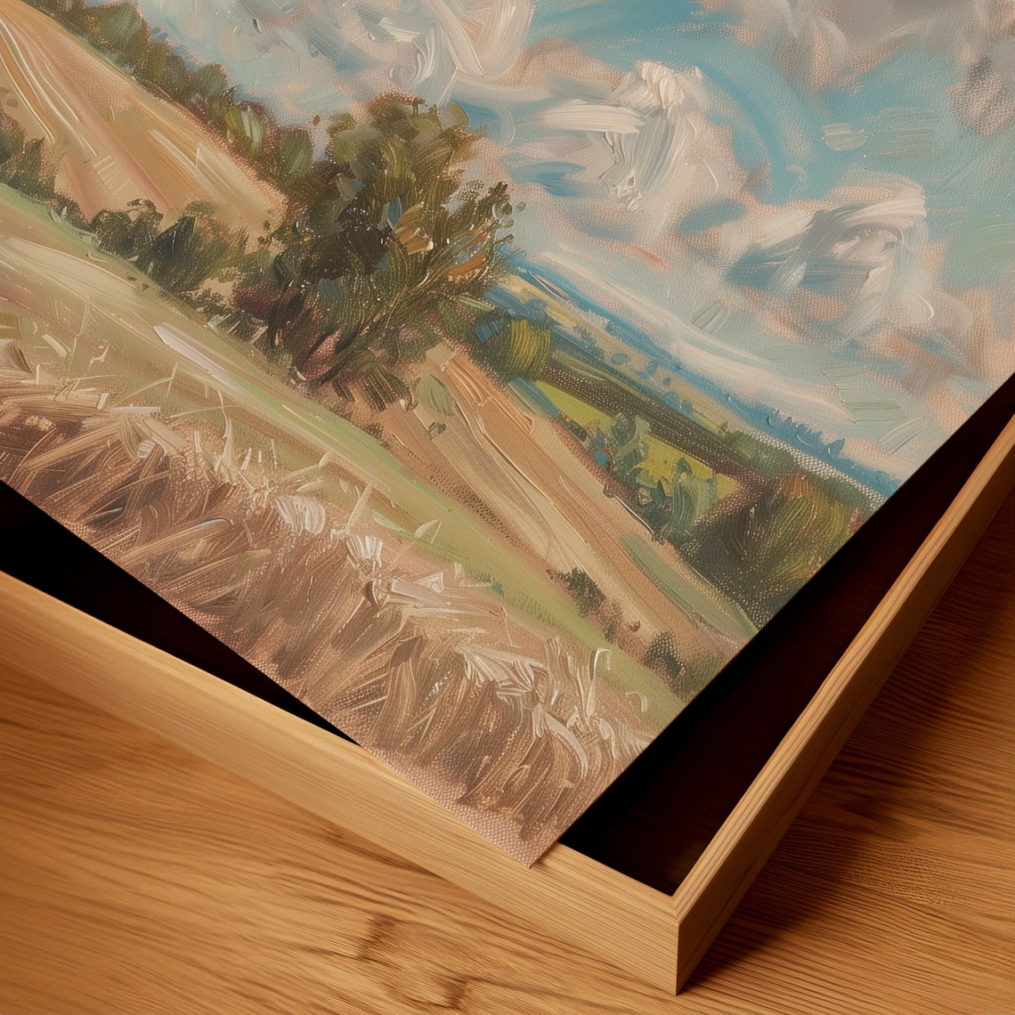Rustic Countryside Cloudy Sky Vintage Impressionist Field Poster - Image 2