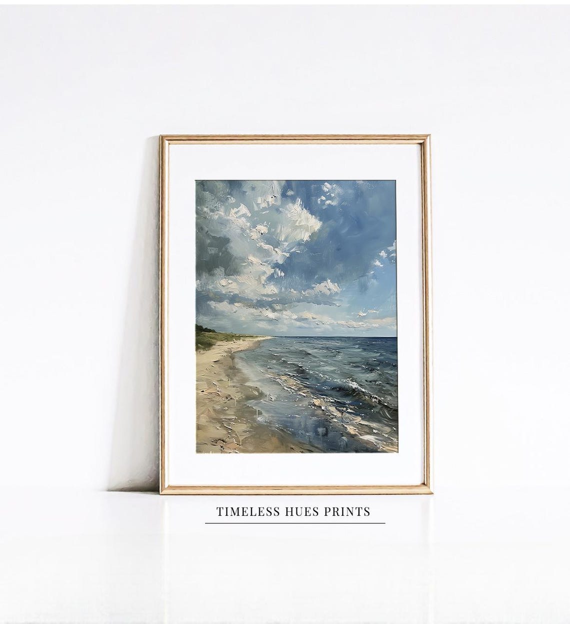 Crashing Surf Under Cloudy Sky Vintage Beach Art Painting Poster