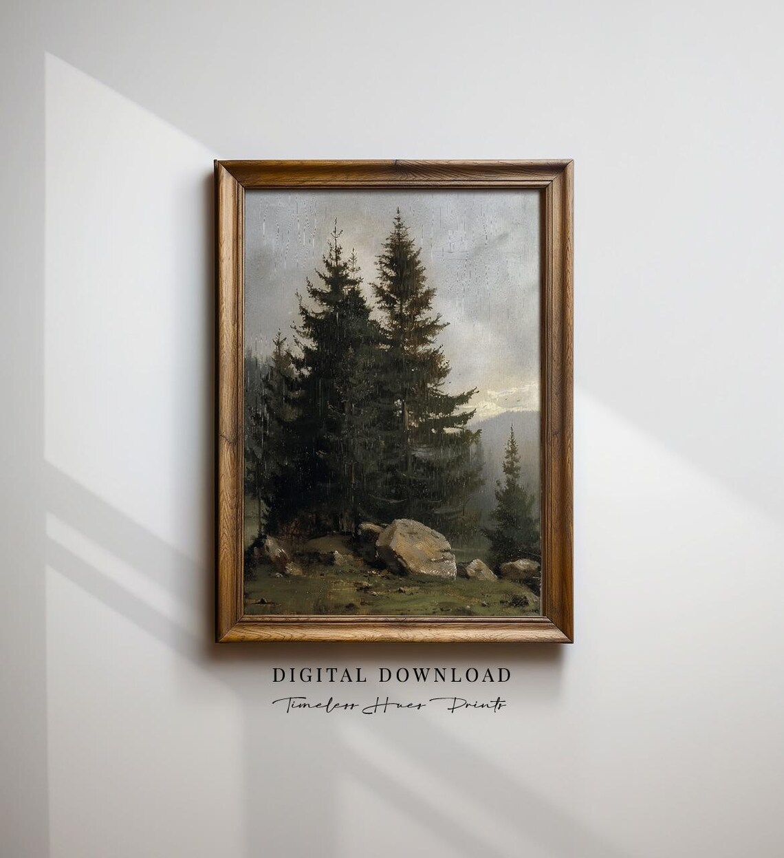 Moody Vintage Pine Forest Oil Painting Dark Academia Wall Art