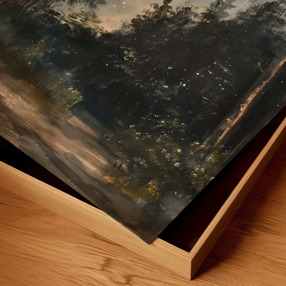 Full Moon Over Dark Forest Starry Night Sky Moody Landscape Poster - Image 3