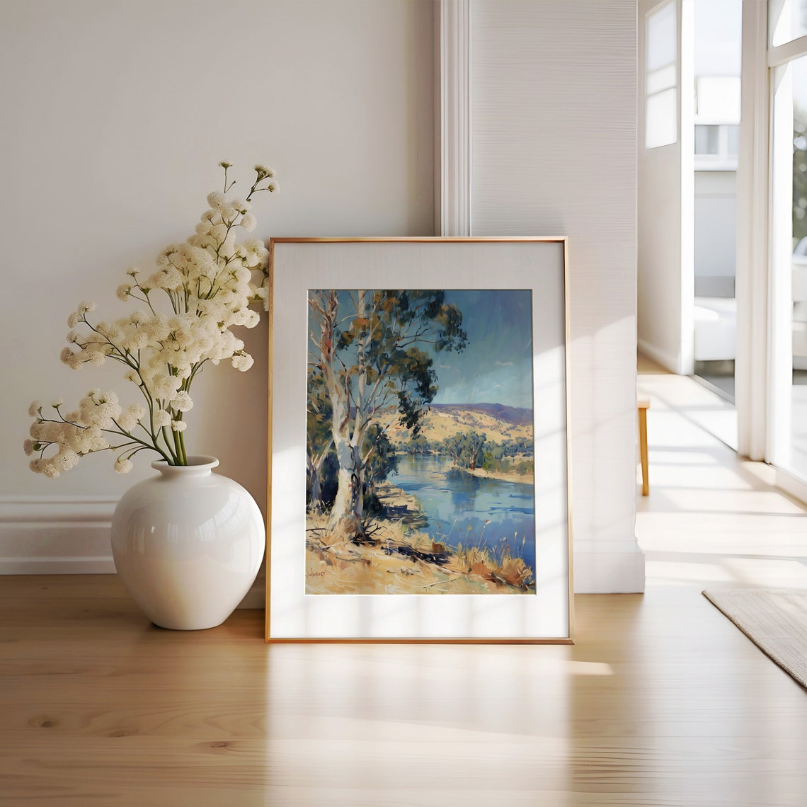 Bright Summer River Bend With Eucalyptus Trees And Hills Poster - Image 3