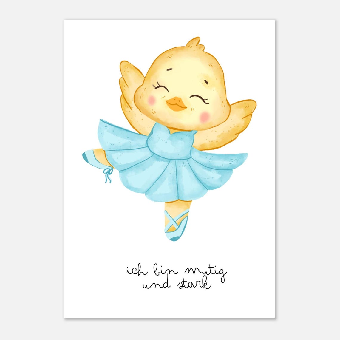 Tiny Chick Ballerina In Blue Tutu 'Brave And Strong' Nursery Poster - Image 2