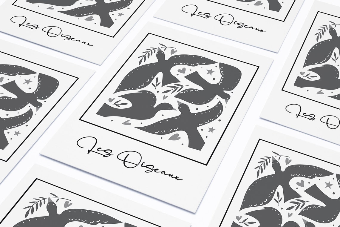 Les Oiseaux Folk Art Birds Minimal Black White Scandinavian Print - Image 3